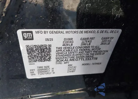 2026 GMC Terrain Fwd Elevation из США, поврежденный, VIN 3GKALMEG7TL151776